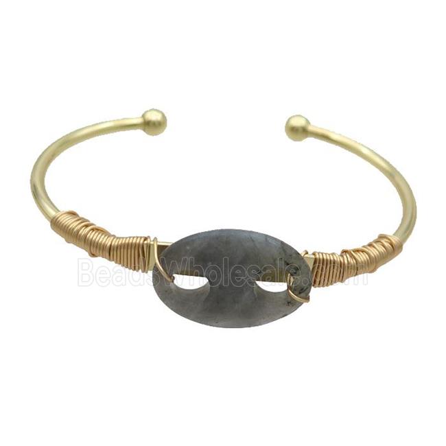Copper Bangle With Labradorite Wire Wrapped Gold Plated