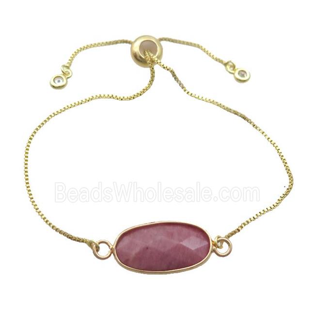 Copper Bracelet With Pink Wood Lace Jasper Adjustable Gold Plated