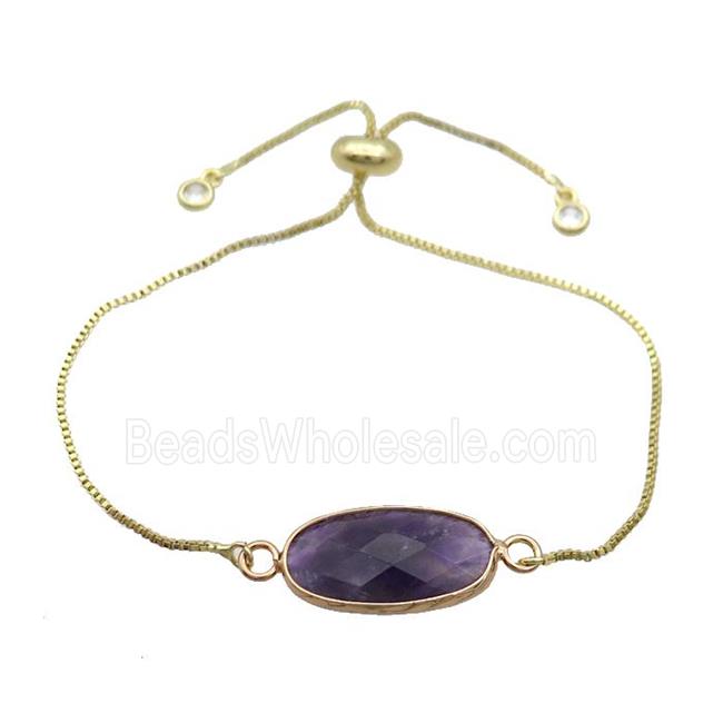 Copper Bracelet With Purple Amethyst Adjustable Gold Plated