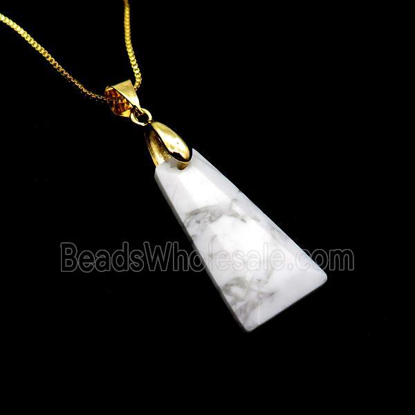 Natural White Howlite Turquoise Necklace Trapeziform Copper Gold Plated