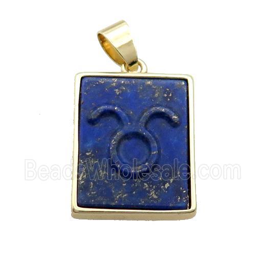 Natural Lapis Lazuli Pendant Zodiac Aries Blue Rectangle Gold Plated