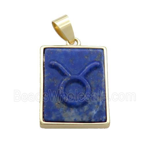 Natural Lapis Lazuli Pendant Zodiac Leo Blue Rectangle Gold Plated