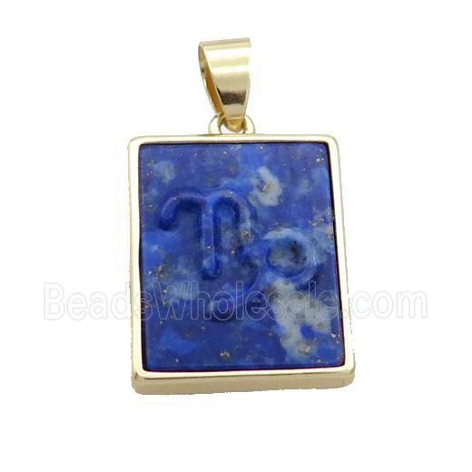 Natural Lapis Lazuli Pendant Zodiac Capricorn Blue Rectangle Gold Plated