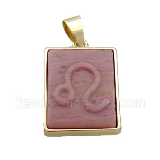 Natural Pink Wood Lace Jasper Pendant Zodiac Taurus Rectangle Gold Plated