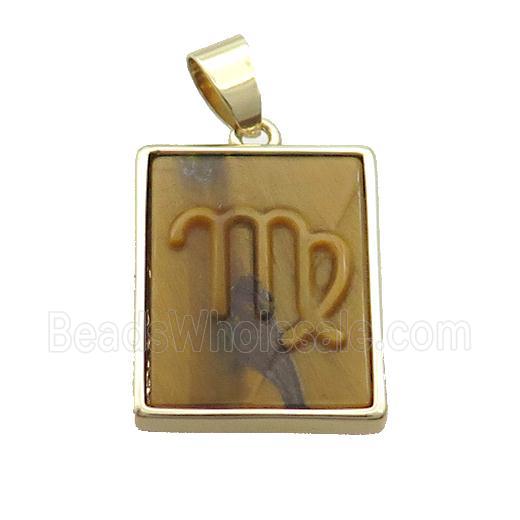 Natural Tiger Eye Stone Pendant Zodiac Virgo Rectangle Gold Plated