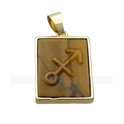 Natural Tiger Eye Stone Pendant Zodiac Sagittarius Rectangle Gold Plated