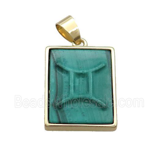 Natural Malachite Pendant Zodiac Gemini Green Rectangle Gold Plated