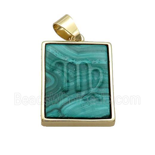 Natural Malachite Pendant Zodiac Virgo Green Rectangle Gold Plated