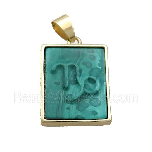 Natural Malachite Pendant Zodiac Capricorn Green Rectangle Gold Plated