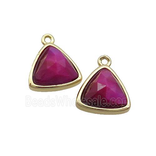 Fuchsia Tiger Eye Stone Triangle Pendant Gold Plated