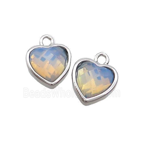White Opalite Heart Pendant Platinum Plated