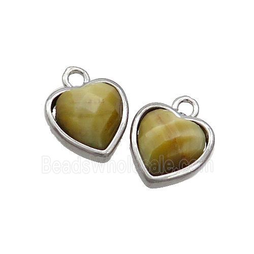 Golden Tiger Eye Stone Heart Pendant Platinum Plated