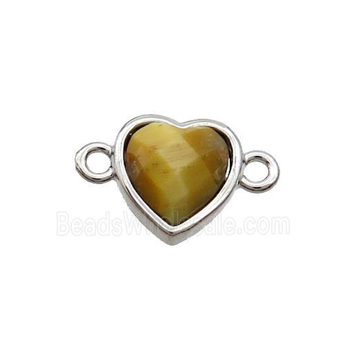 Golden Tiger Eye Stone Heart Connector Platinum Plated