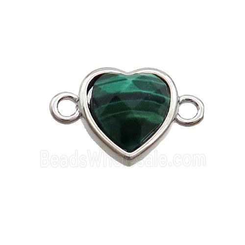 Green Tiger Eye Stone Heart Connector Platinum Plated
