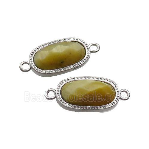 Golden Tiger Eye Stone Oval Connector Platinum Plated