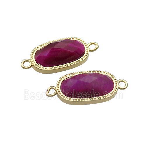 Fuchsia Tiger Eye Stone Oval Connector Gold Plated