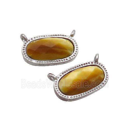 Golden Tiger Eye Stone Oval Pendant 2loops Platinum Plated