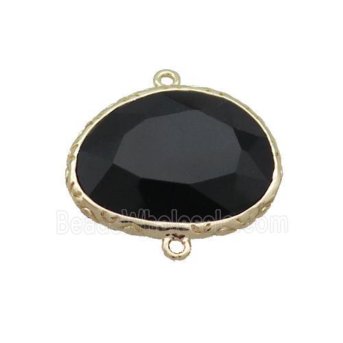 Black Onyx Agate Connector Oval Gold Plated