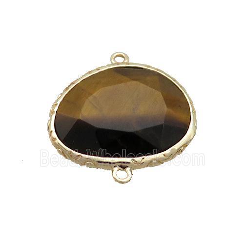 Natural Tiger Eye Stone Connector Oval Gold Plated