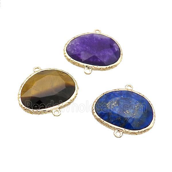 Mix Gemstone Connector Oval Gold Plated