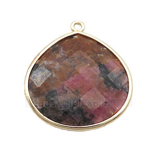 Pink Rhodonite Teardrop Pendant Gold Plated