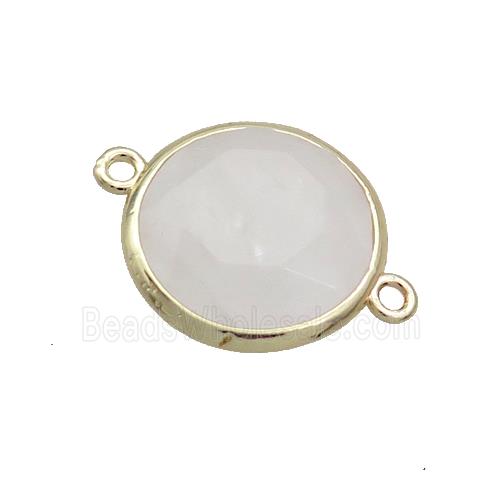 White Crystal Quartz Circle Connector Faceted Gold Plated