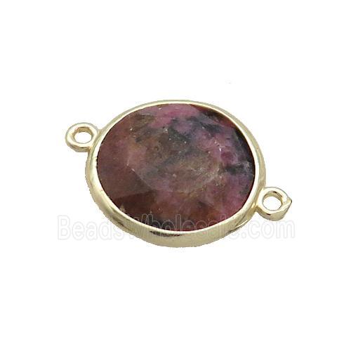 Pink Rhodonite Circle Connector Faceted Gold Plated