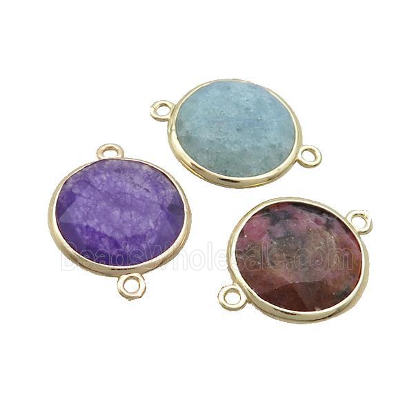 Mixed Gemstone Circle Connector Faceted Gold Plated