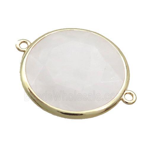 White Crystal Quartz Circle Connector Faceted Gold Plated