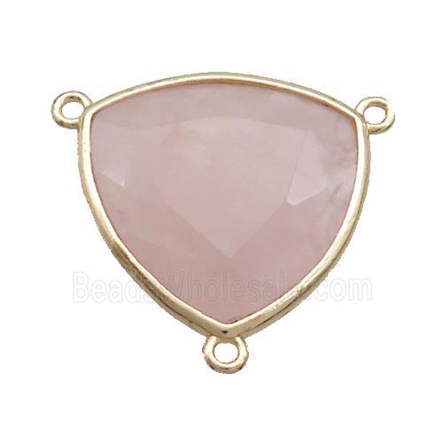 Pink Rose Quartz Triangle Pendant 3loops Gold Plated