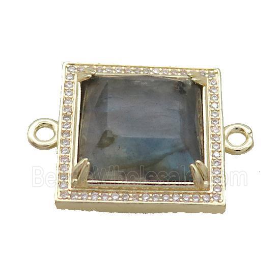 Copper Square Connector Pave Labradorite Gold Plated