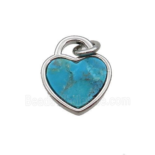 Copper Heart Pendant Pave Turquoise Platinum Plated