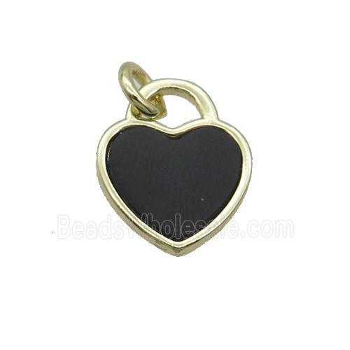 Copper Heart Pendant Pave Black Agate Gold Plated