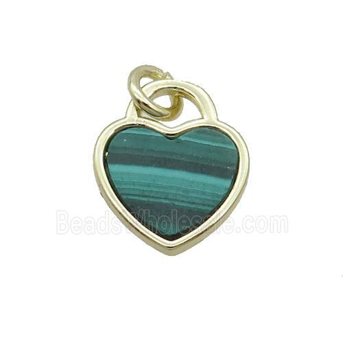 Copper Heart Pendant Pave Malachite Gold Plated