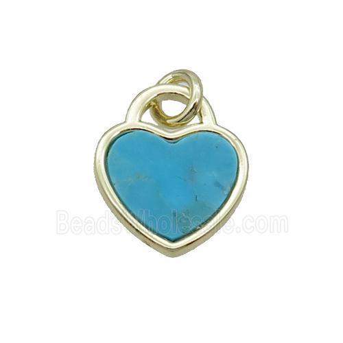 Copper Heart Pendant Pave Turquoise Gold Plated