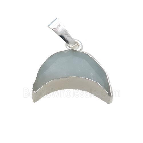Natural Blue Aquamarine Moon Pendant Shiny Silver