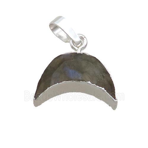 Natural Labradorite Moon Pendant Shiny Silver