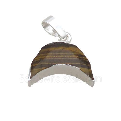 Natural Tiger Eye Stone Moon Pendant Shiny Silver