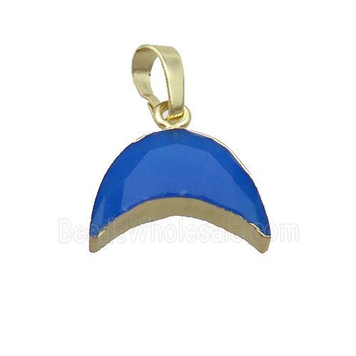 Natural Agate Moon Pendant Blue Dye Gold Plated