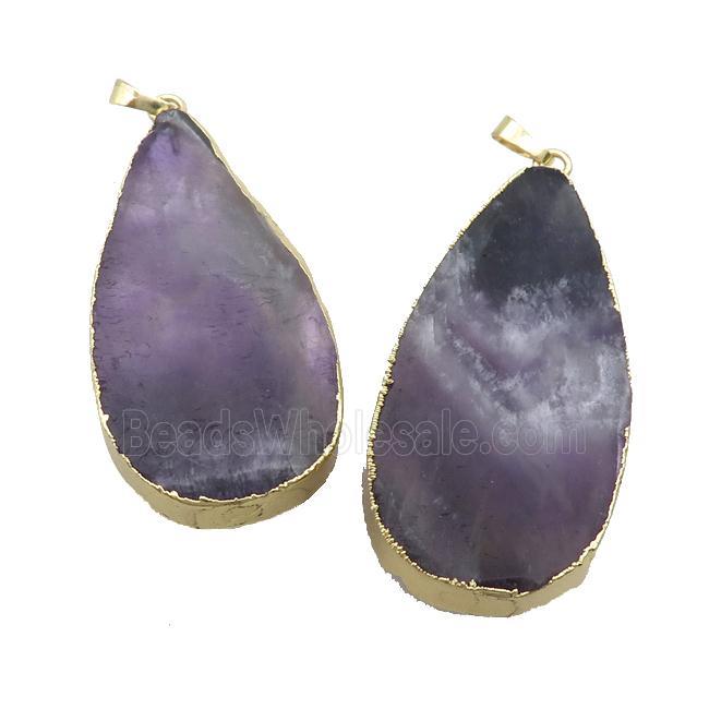 Natural Purple Amethyst Teardrop Pendant Gold Plated