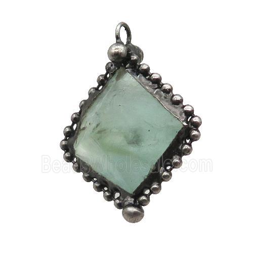 Green Fluorite Pendant Freeform Antique Silver