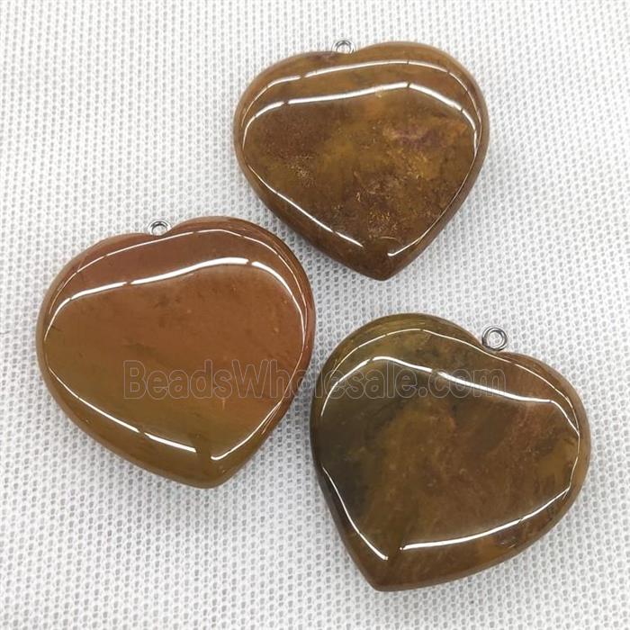Natural Ocean Agate Heart Pendant Brown