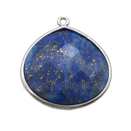 Natural Blue Lapis Lazuli Teardrop Pendant Platinum Plated
