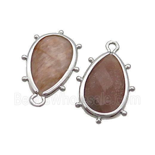 Peach Sunstone Teardrop Pendant Platinum Plated