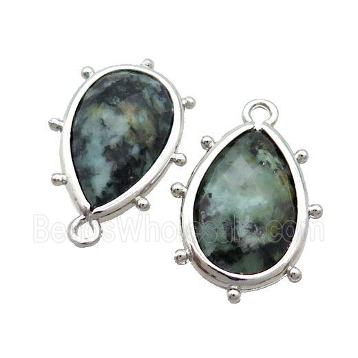 Green African Turquoise Teardrop Pendant Platinum Plated