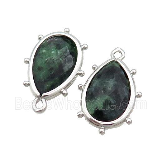 Green Zoisite Teardrop Pendant Platinum Plated