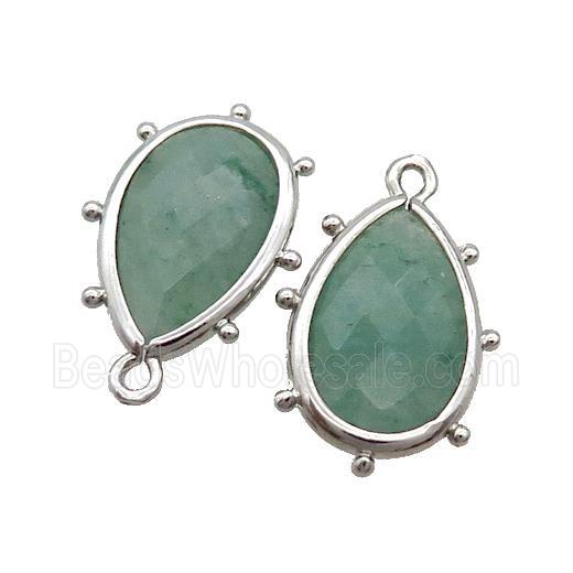 Natural Green Strawberry Quartz Teardrop Pendant Platinum Plated
