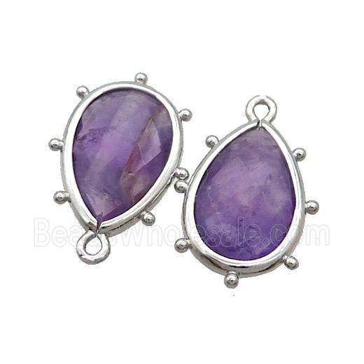 Natural Purple Amethyst Teardrop Pendant Platinum Plated