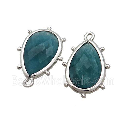 Teal Dye Jade Teardrop Pendant Platinum Plated