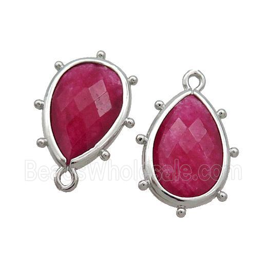 Red Dye Jade Teardrop Pendant Platinum Plated